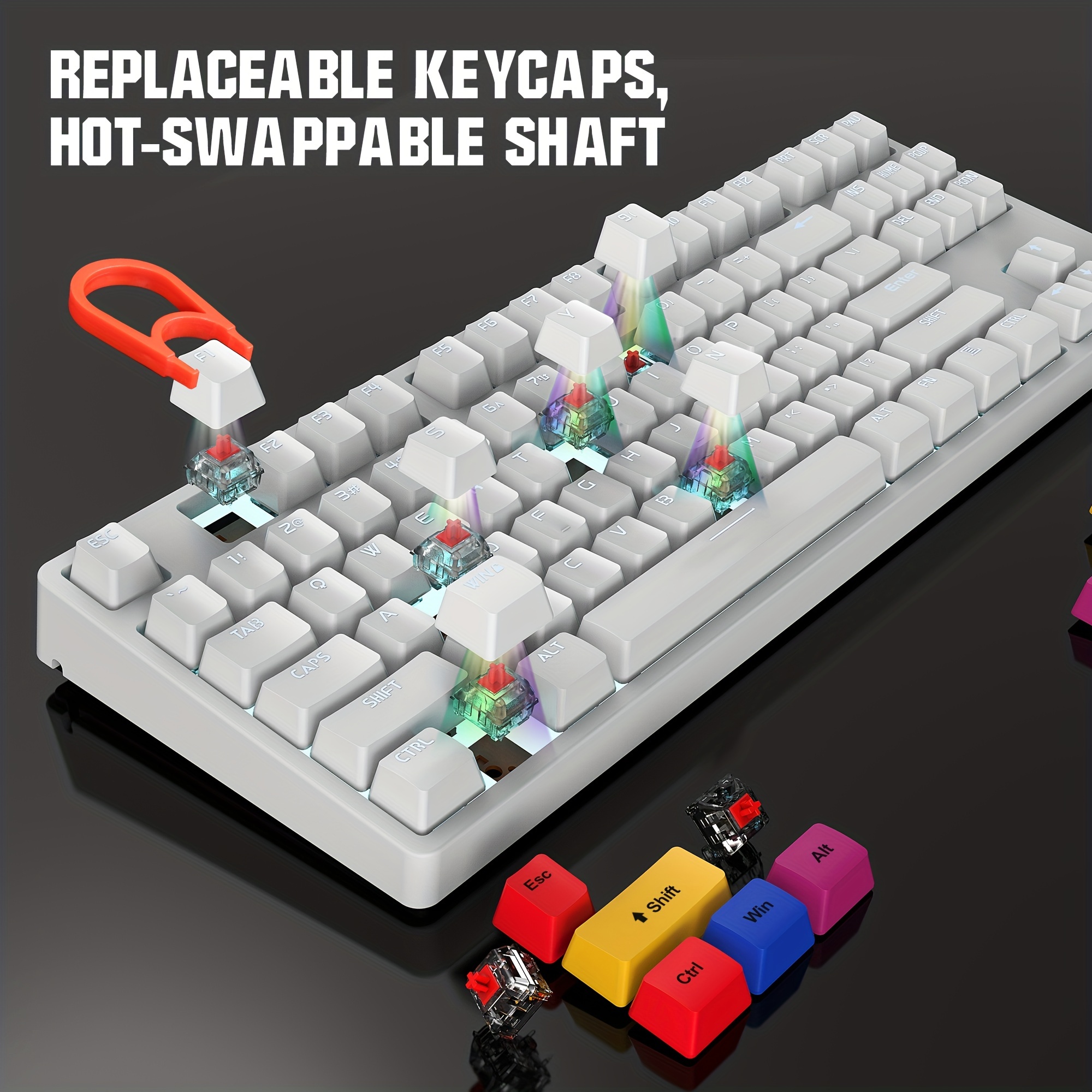 Compact 87-Key Mechanical Gaming Keyboard with Red Switches & Custom PBT Dye Sublimation Keycaps