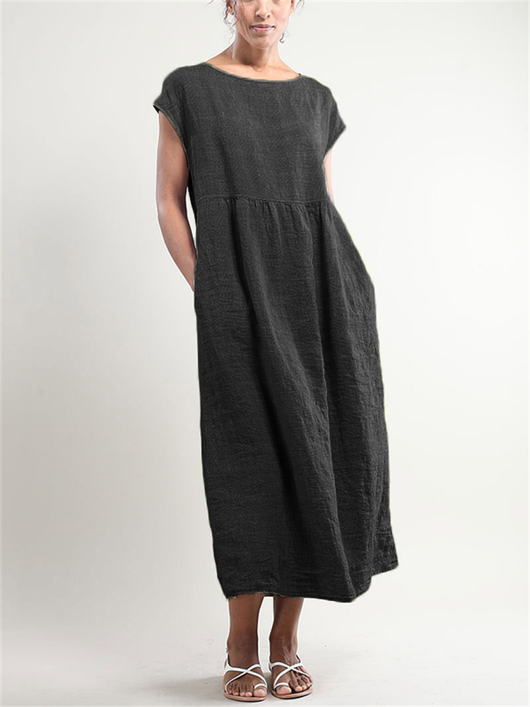 Pleated Wide Skirt Maxi Dress