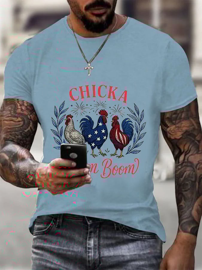 Men's Chicka Boom Boom Patriotic Rooster Print T-shirt