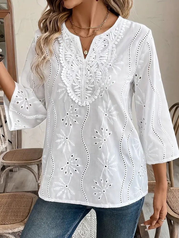 Vintage Lace Floral Embroidered Cozy Shirt