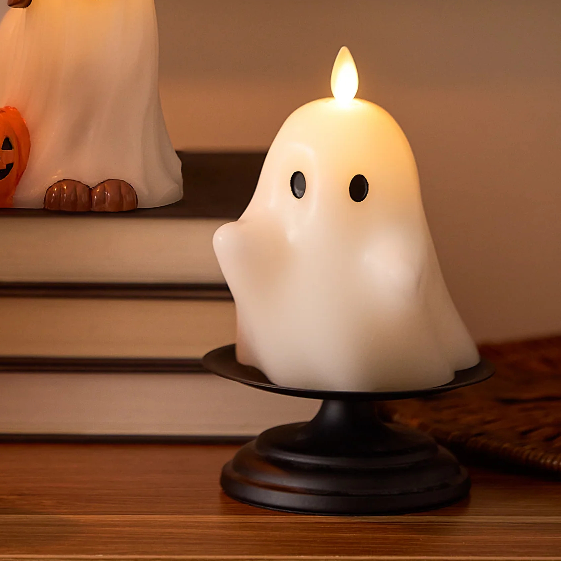 💥ON SALE💥-👻🎃 Swaying‑Flame Ghost & Pumpkin LED Candles, Safe,Zero Mess✨