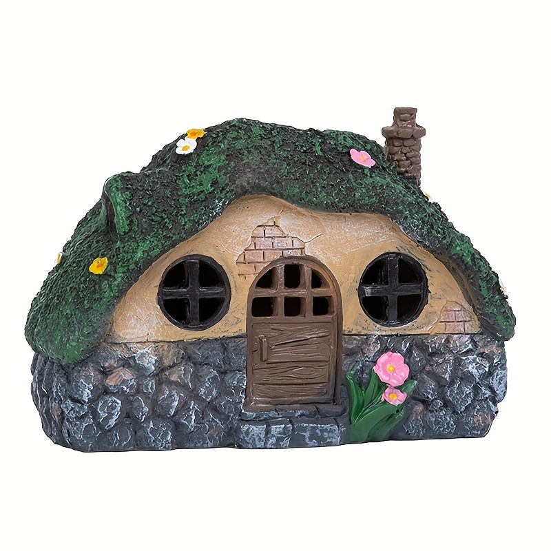 1pc Solar Garden Statue Lights, Fairy Garden House Cottage Figurines Solar Powered Resin Sculpture Outdoor Decor Light For Patio, Lawn, Yard Art Decoration, Housewarming Gift (Resin)