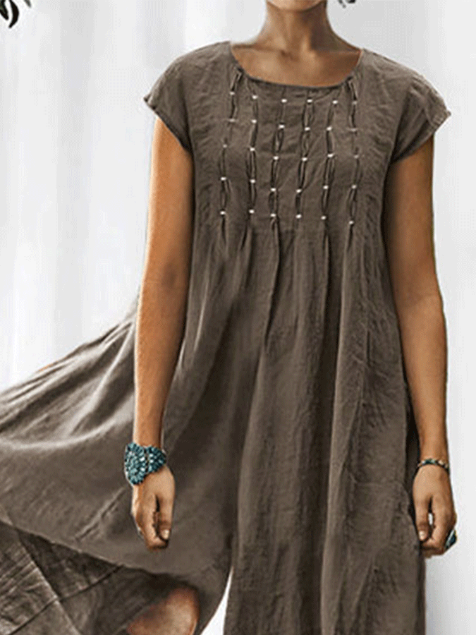Casual Solid Color Short-Sleeved Jumpsuit