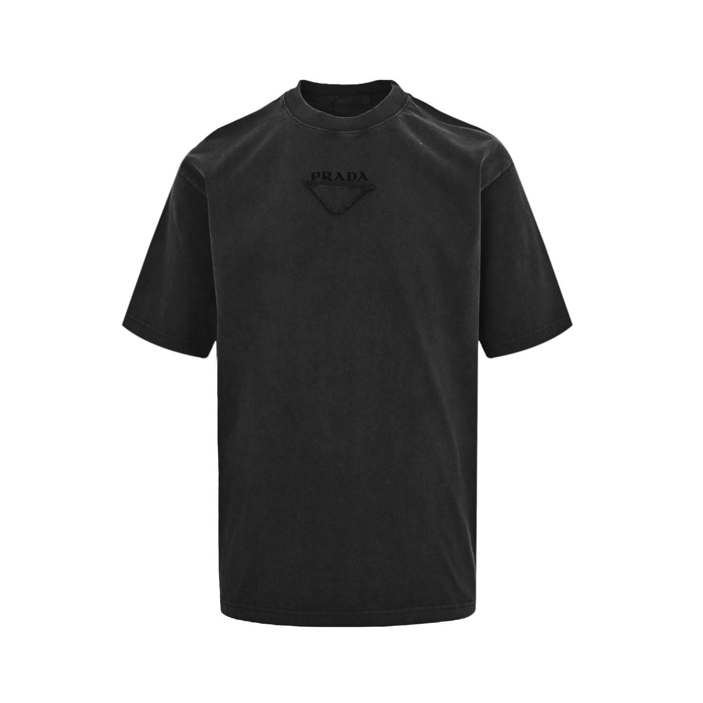 Prada 25ss distressed embroidered triangle logo short sleeves
