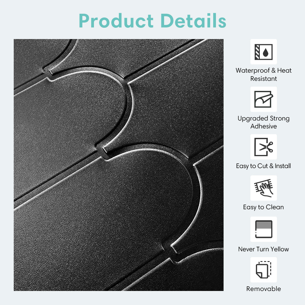 Black Fish Scale Peel and Stick Backsplash Tile - Thicker Design Matte Finish