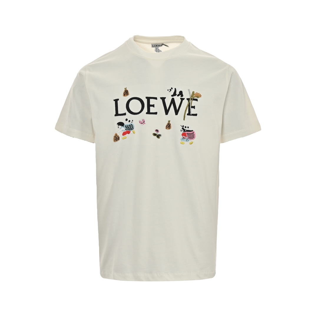 Loewe 24ss panda embroidered letter short sleeve