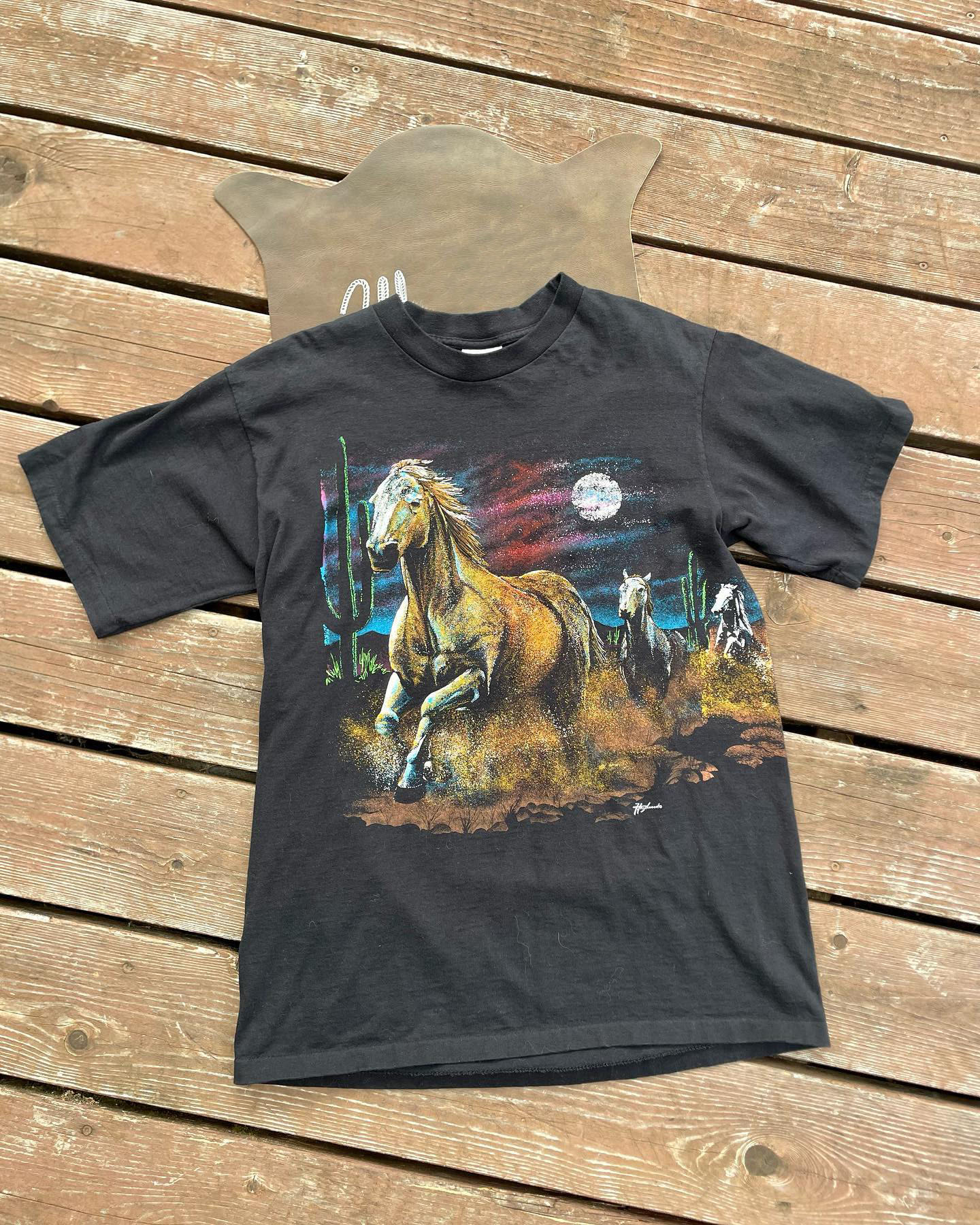 Men's Casual Western Horse Denim Print Short Sleeve