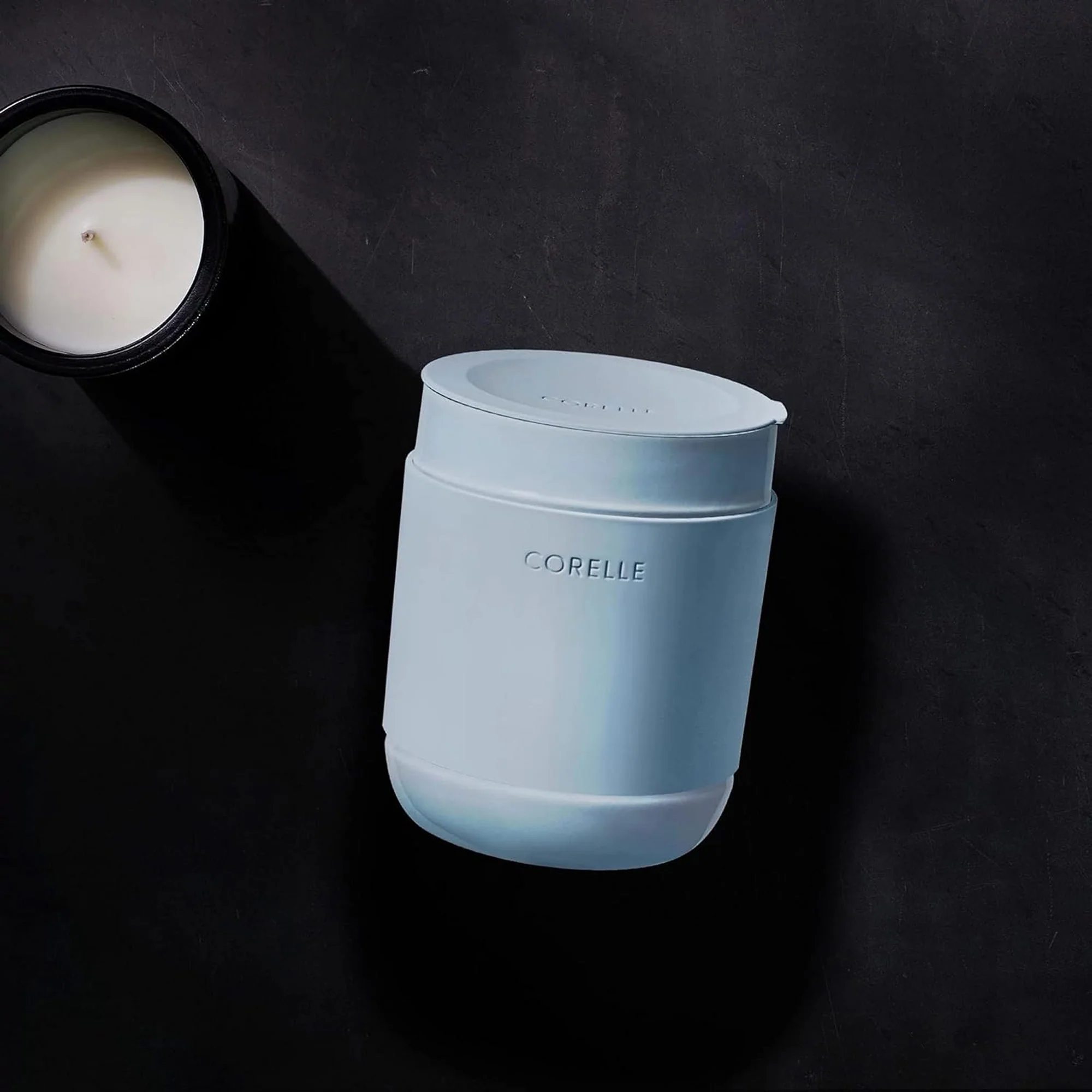 Corelle Stoneware Tumbler Set of 2 with Lids, 13.5 Ounces, Nordic Blue