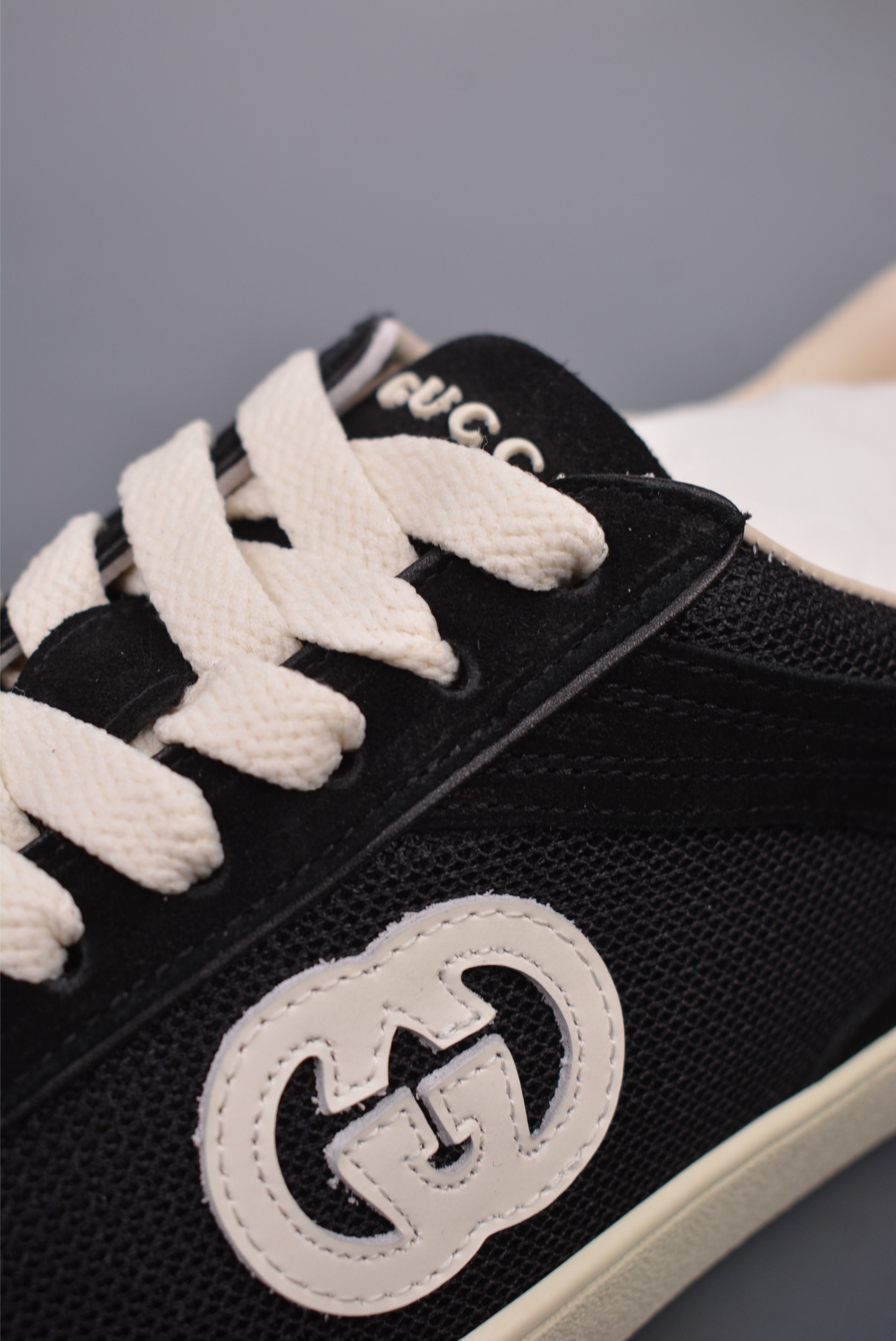 Gucci Interlocking G Suede Sneaker G74 Black and White