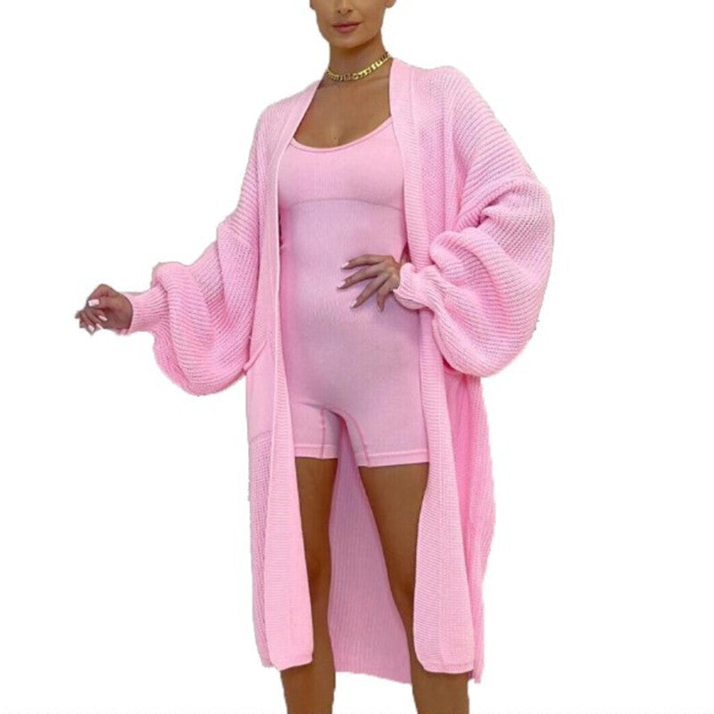 Mid-Length Sweater Coat for Women with a Knitwear Texture.