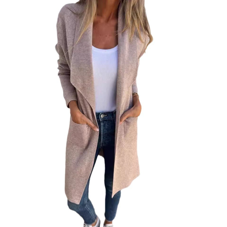Fall & Winter Lapel Mid-length Knitted Cardigan | Lightweight Woolen Coat