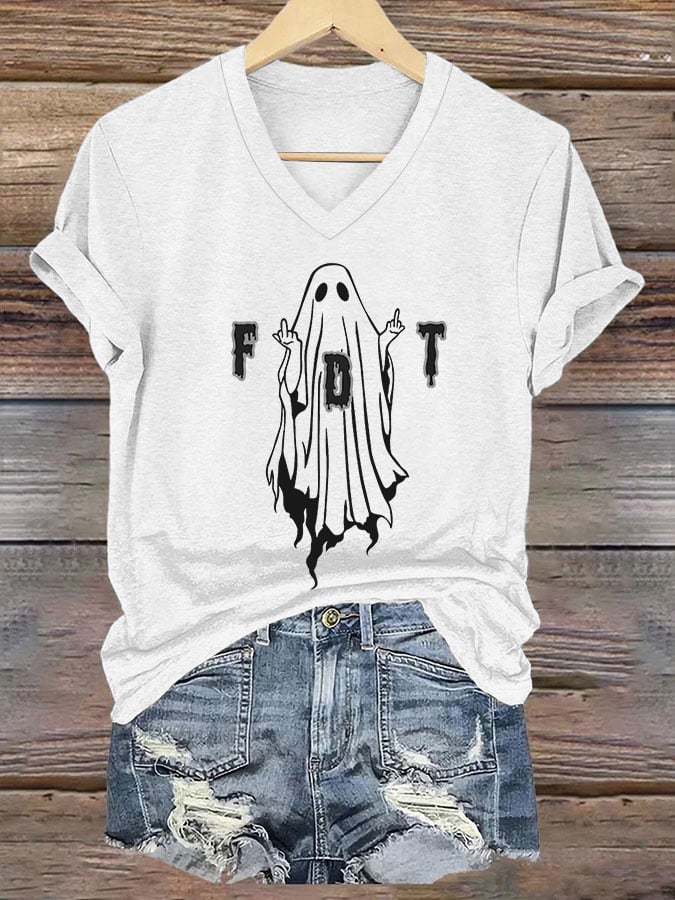 🔥Buy 3 Get 10% Off🔥Women's Halloween FDT Printed V-Neck Short Sleeve T-Shirt