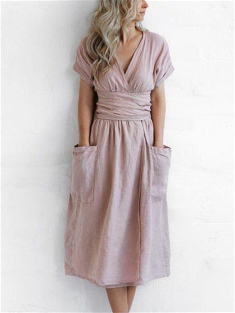 Patch Pockets Wrap Midi Dress