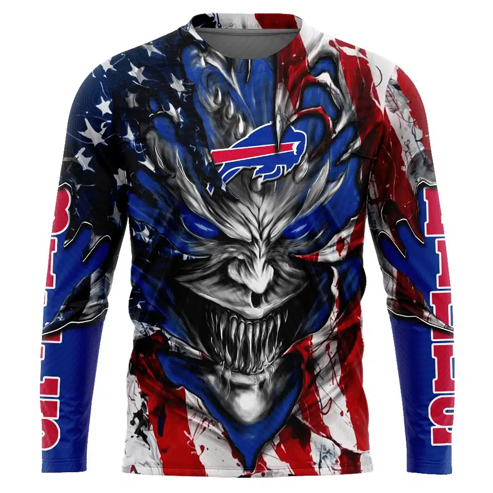 BUFFALO BILLS DEMON FACE AMERICAN FLAG-3D UNISEX HOODIE
