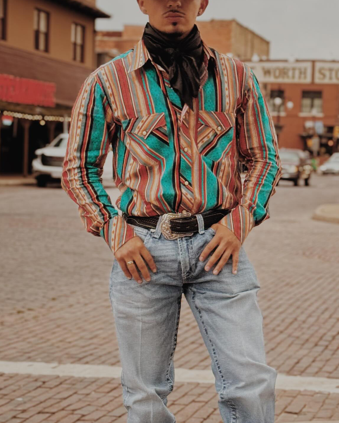 Men's Casual Retro Green Striped Long Sleeve Shirt-1