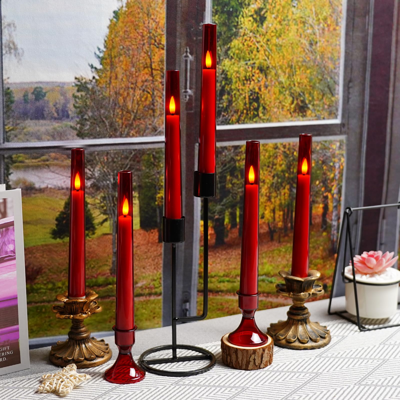 6 PCS Upgraded Flameless Taper Candles with Remote, Acrylic Battery Operated Candles with CandleSticks