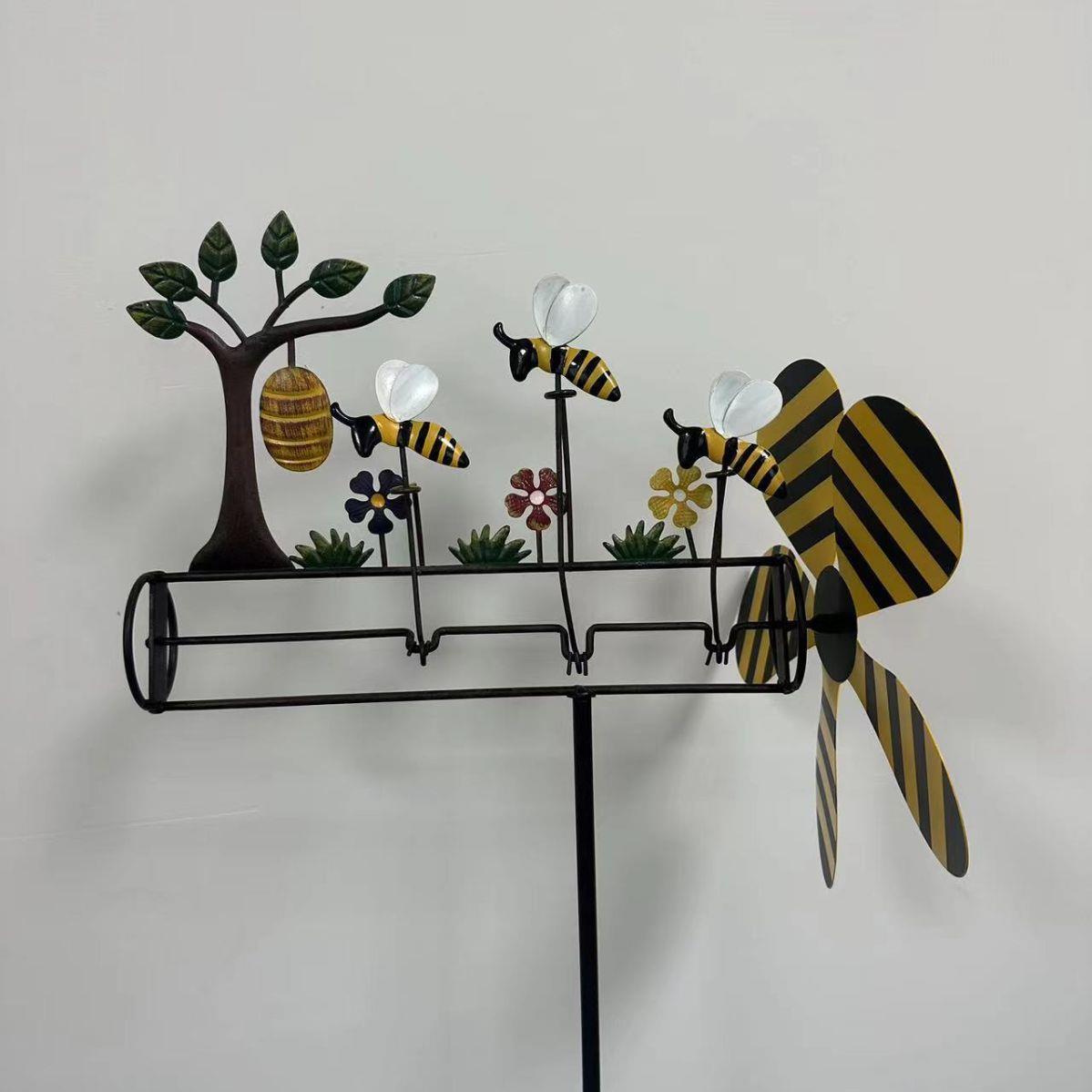 Wrought Iron Windmill Turning Small Bee Garden Stake
