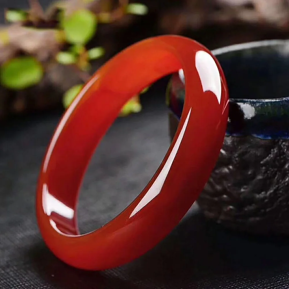 Natural Agate Bangle Brazilian Red Agate Widened Jade Bracelet Jewelry Women Fashion Accessories Gift For Mother Free Shipping