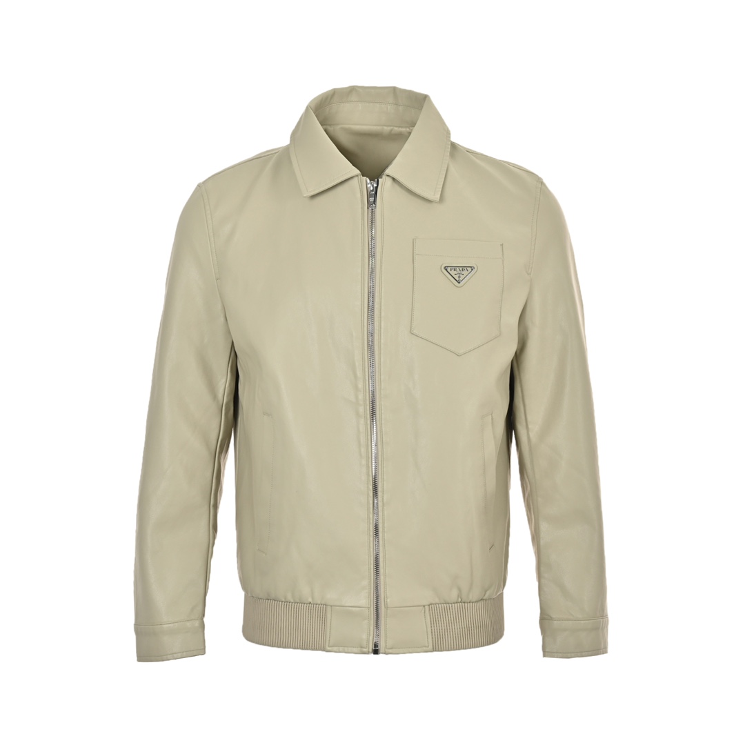 Prada 24Fw triangle logo leather jacket custom pebbled leather