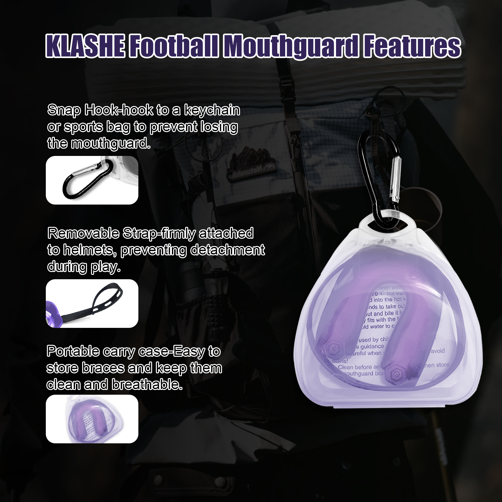 Purple Kids Football Mouth Guard with Strap and Box