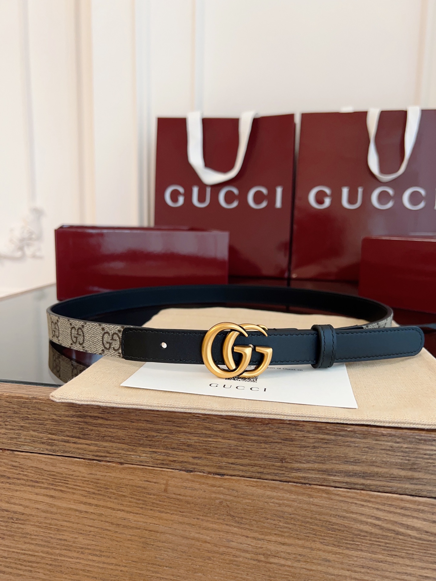 Gucci Double G steel buckle women's cowhide double-sided belt width 2.0cm