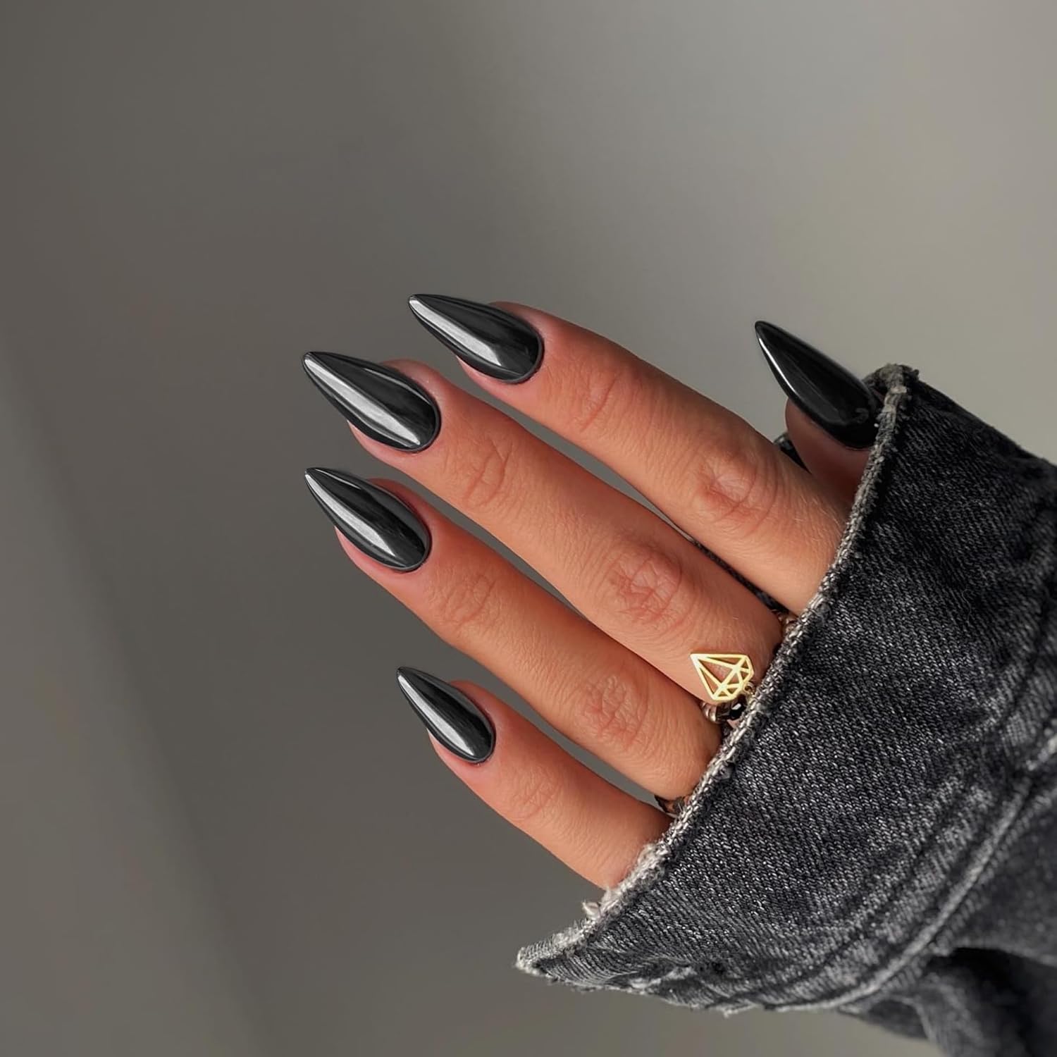 24Pcs Metal Chrome Press on Nails Medium Almond Fake Nails