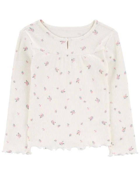 Oshkosh Floral Print Lettuce Hem Ribbed Top with Soft Cotton 42% LENZING™ ECOVERO™ Paperbag Cargo Pants
