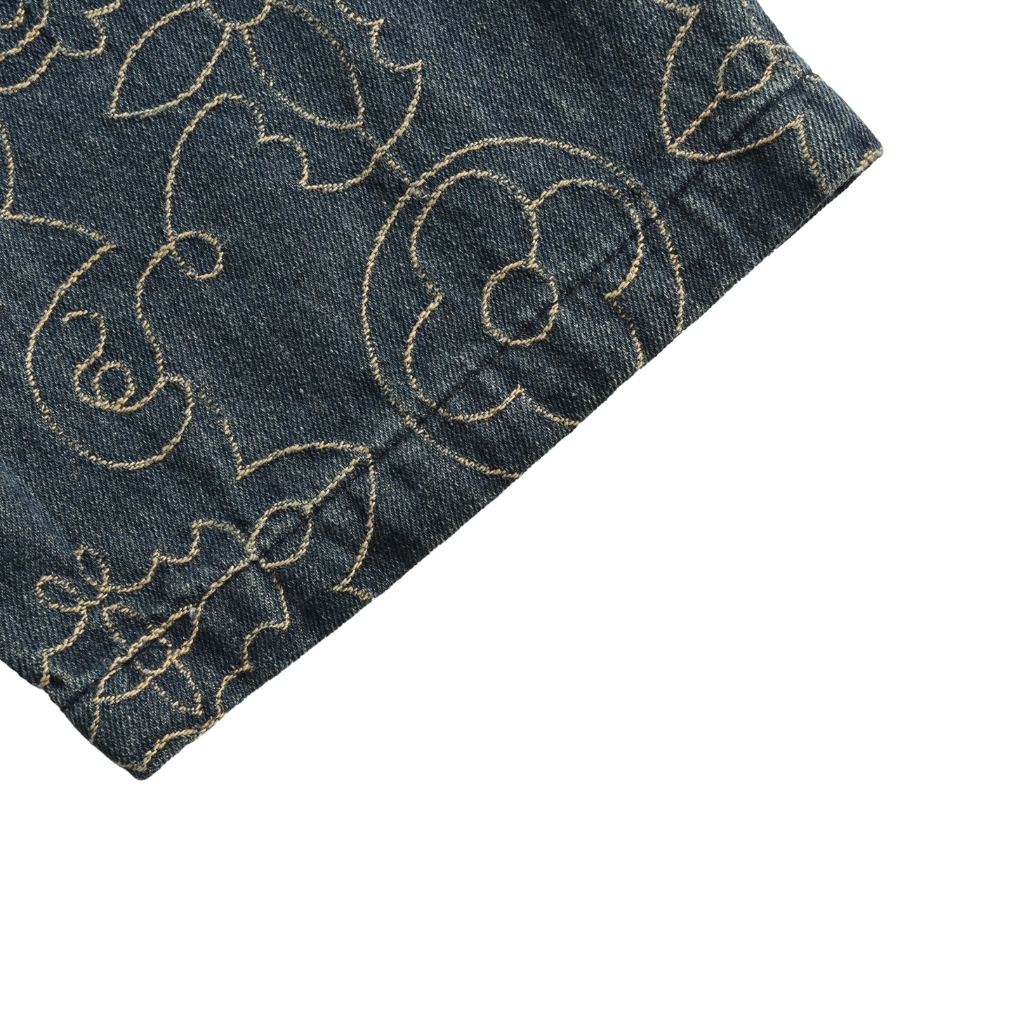 Louis Vuitton 25ss gold thread vine embroidered denim short sleeve shirt