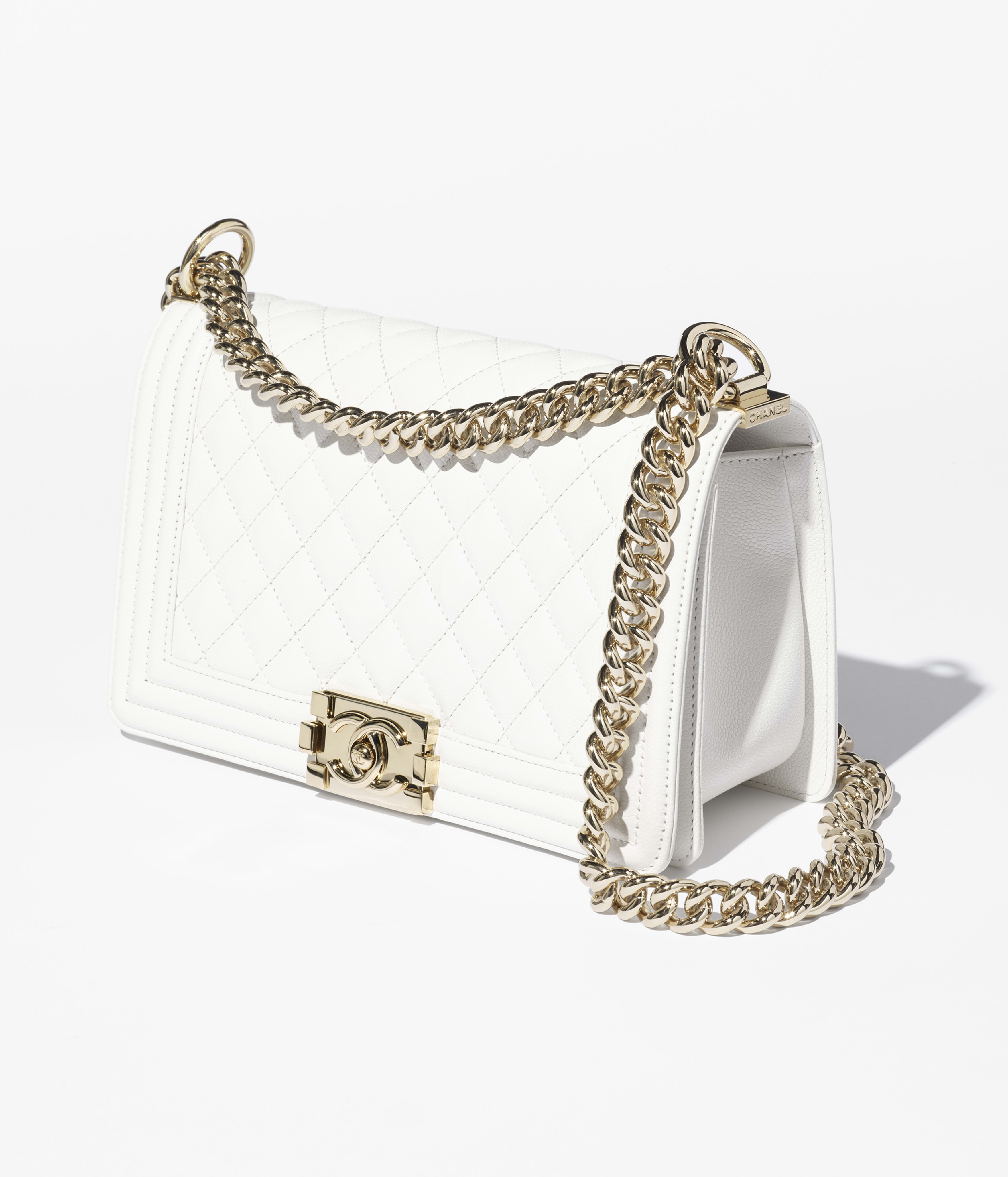 Chanel BOY CHANEL Handbag Grained Calfskin & Gold-Tone Metal White A67086-B06643-10601