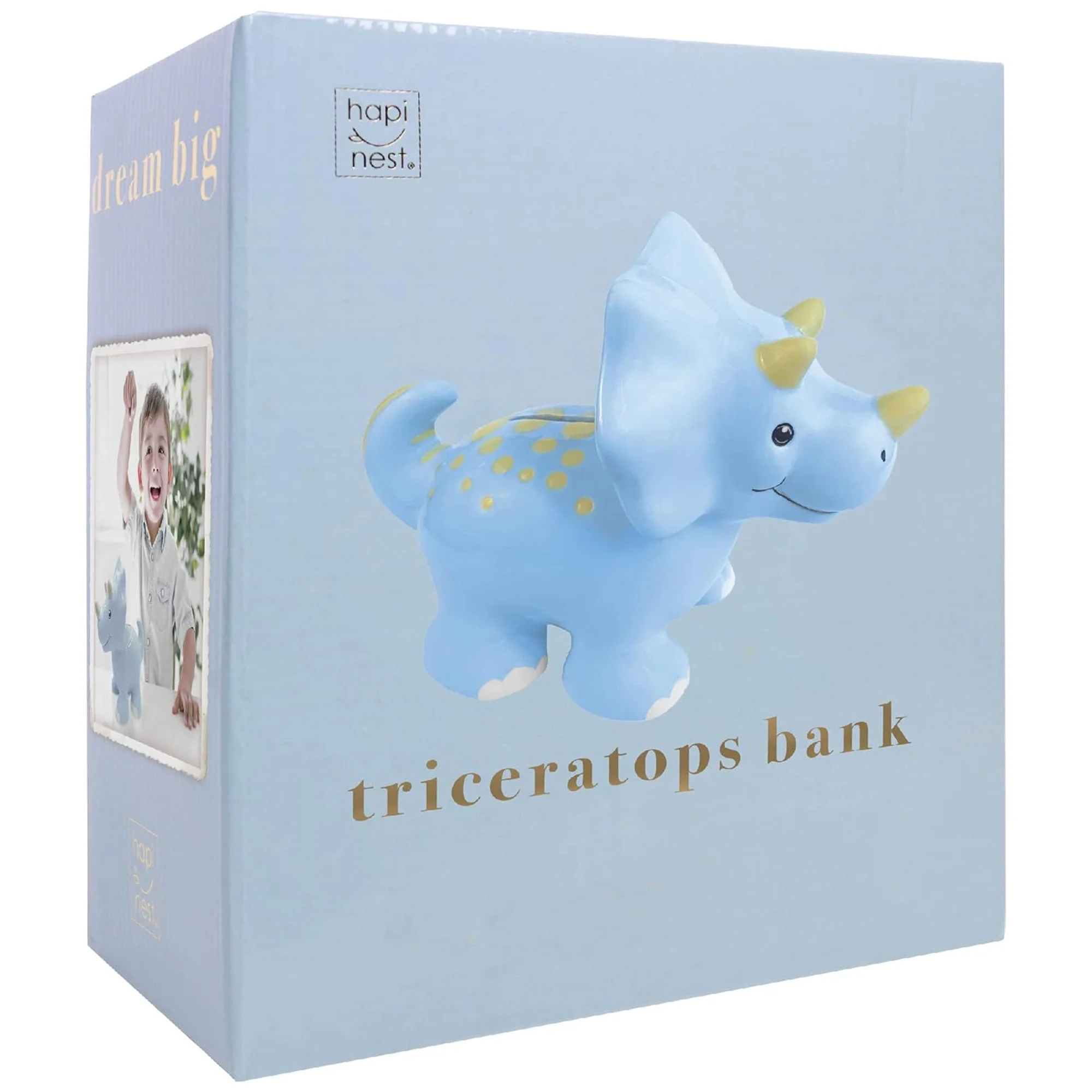 Hapinest Ceramic Dinosaur Piggy Bank for Boys, Triceratops, 7x5.5x3.5 Inches