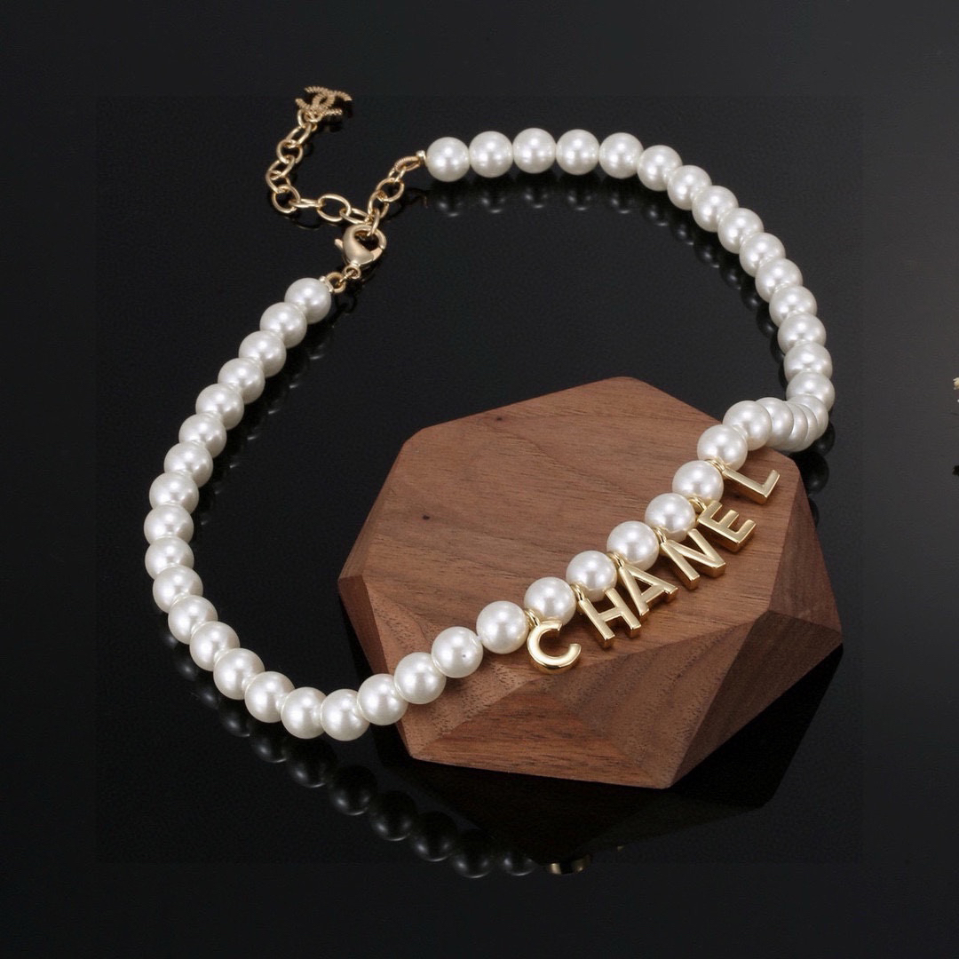 Chanel alphabet pearl necklace
