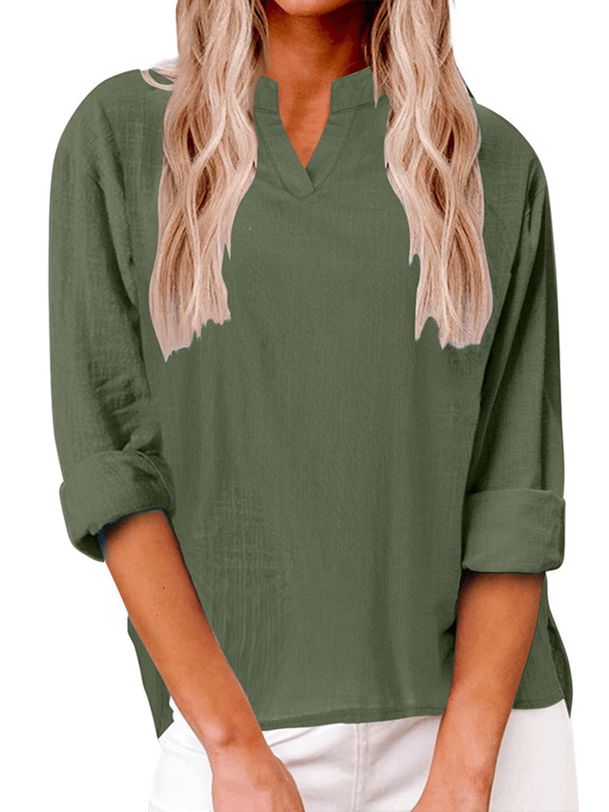 Women's V-Neck Long Sleeve Loose Design Casual Shirt
