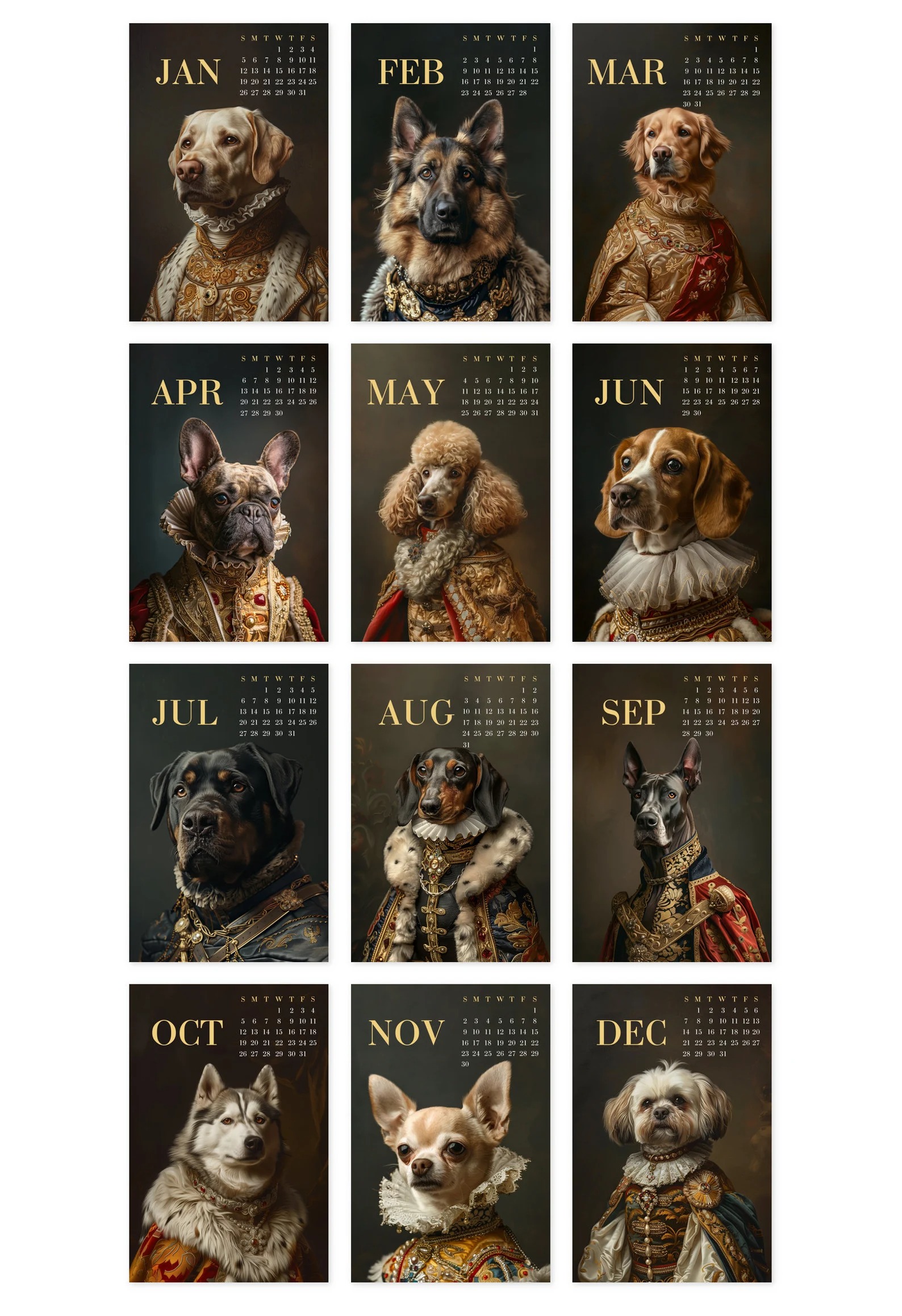 Royal Dog Painting 12-Month Wall Calendar