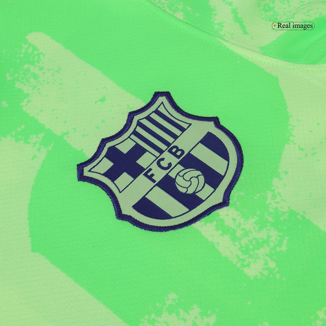 Barcelona Third Away Football Shirt 2024/25 Green - UCL (Spotify Logo without text)
