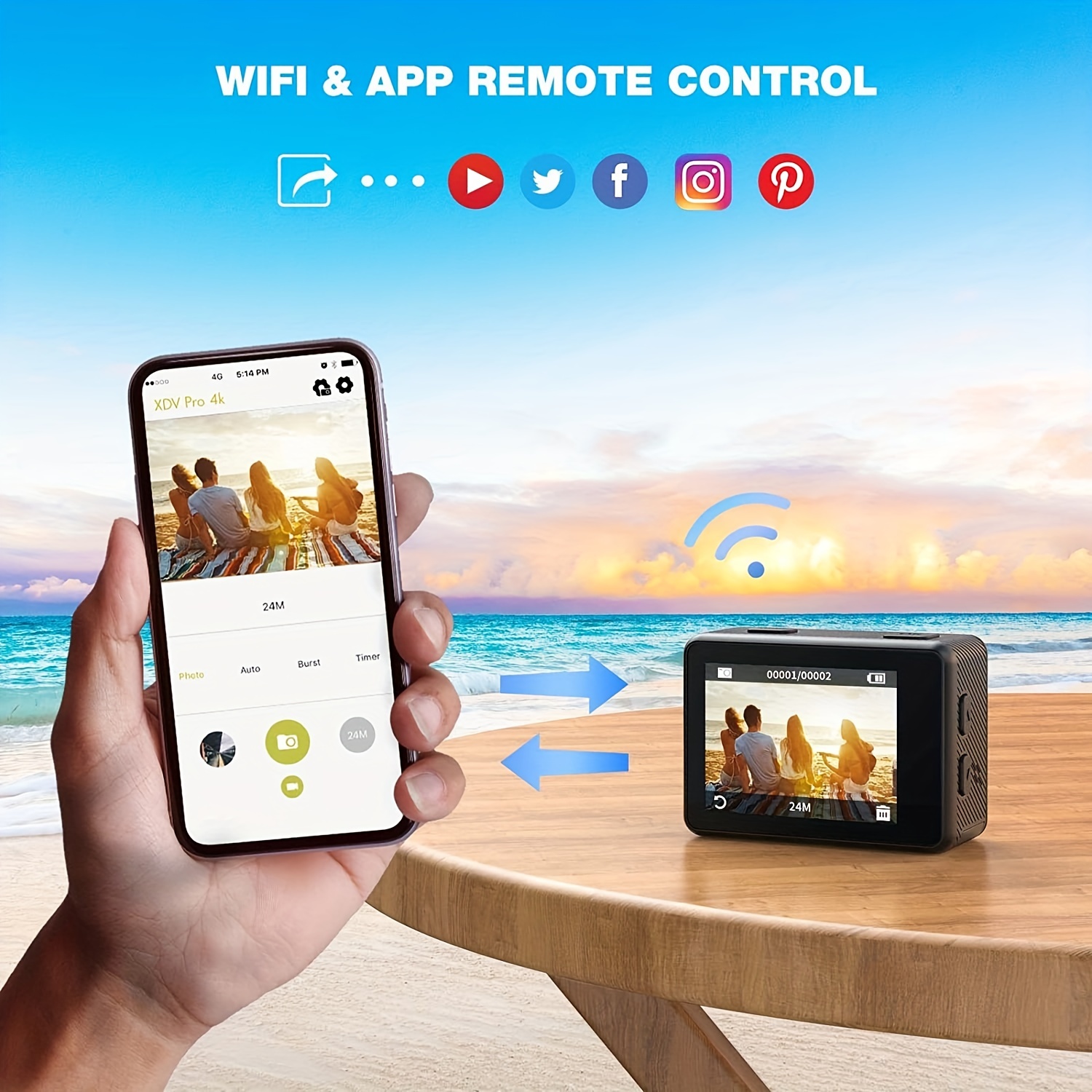 4K/60fps Touch Screen Hd Screen 170 Degree Wide Angle Unwaterproof 1181.1inch WiFi Action Camera With Remote Control Max Support 128GB Memory Card (not Included Sd Card )