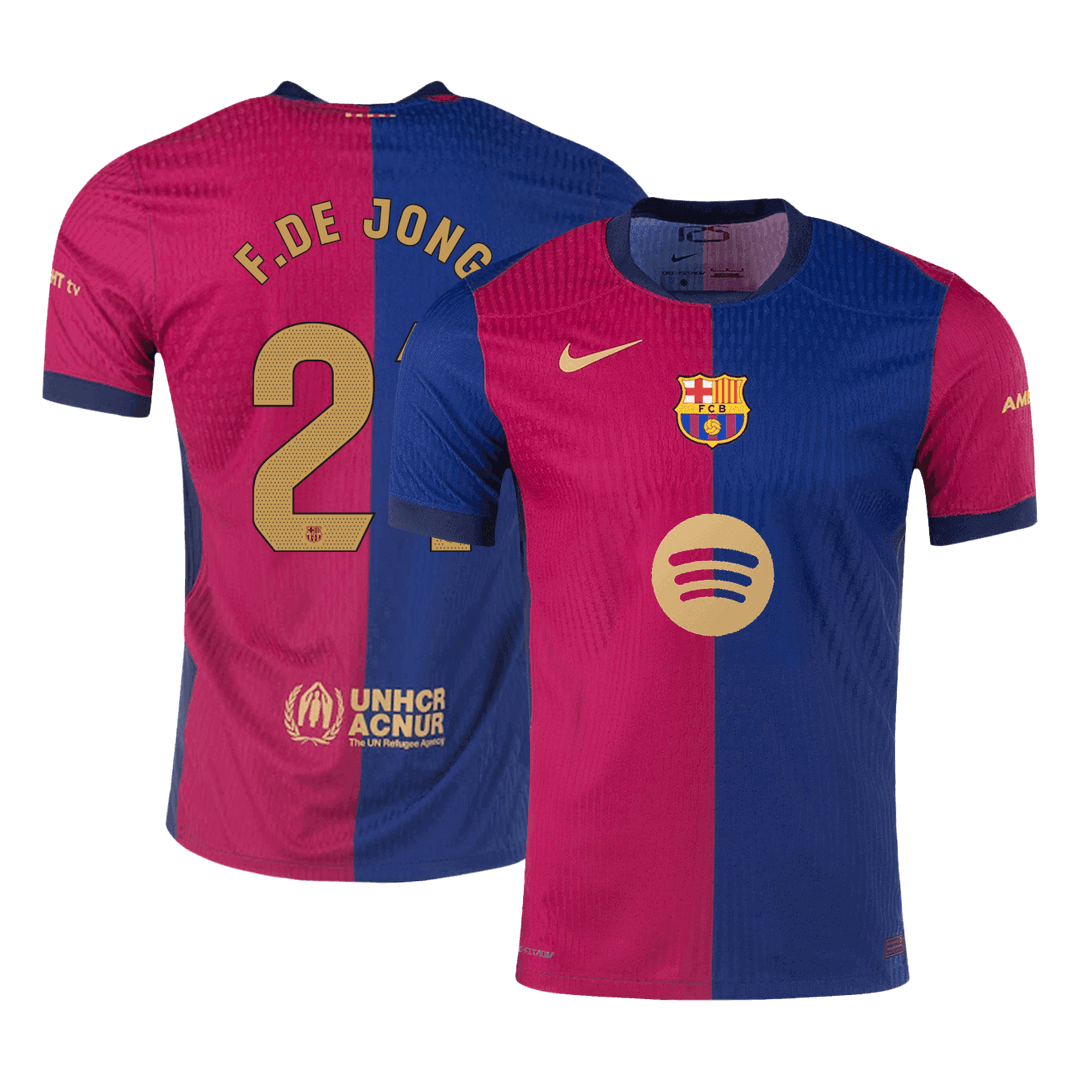 Authentic F.DE JONG #21 Soccer Jersey Barcelona Home shirt 2024/25 Spotify logo without text