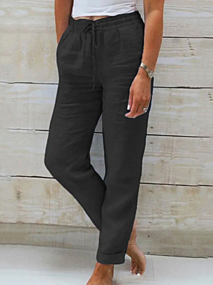 Solid Color Elasticated Waist Casual Pants