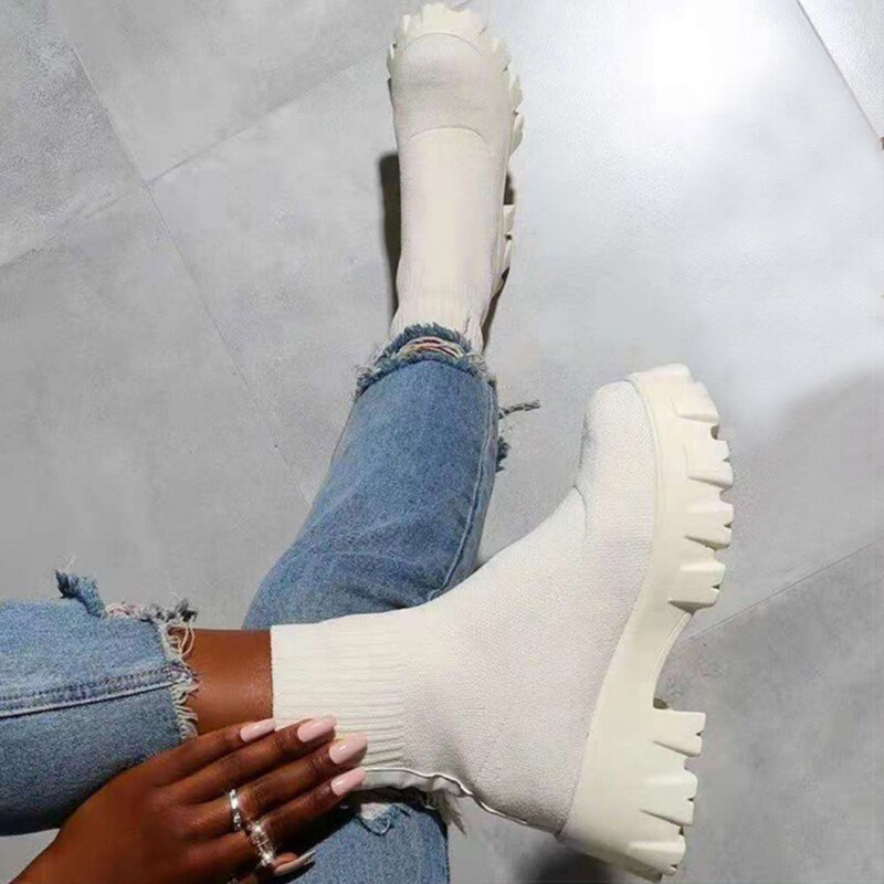 Femininas Socks Ankle Boots Platform Shoes Women Heels Botines Mujer
