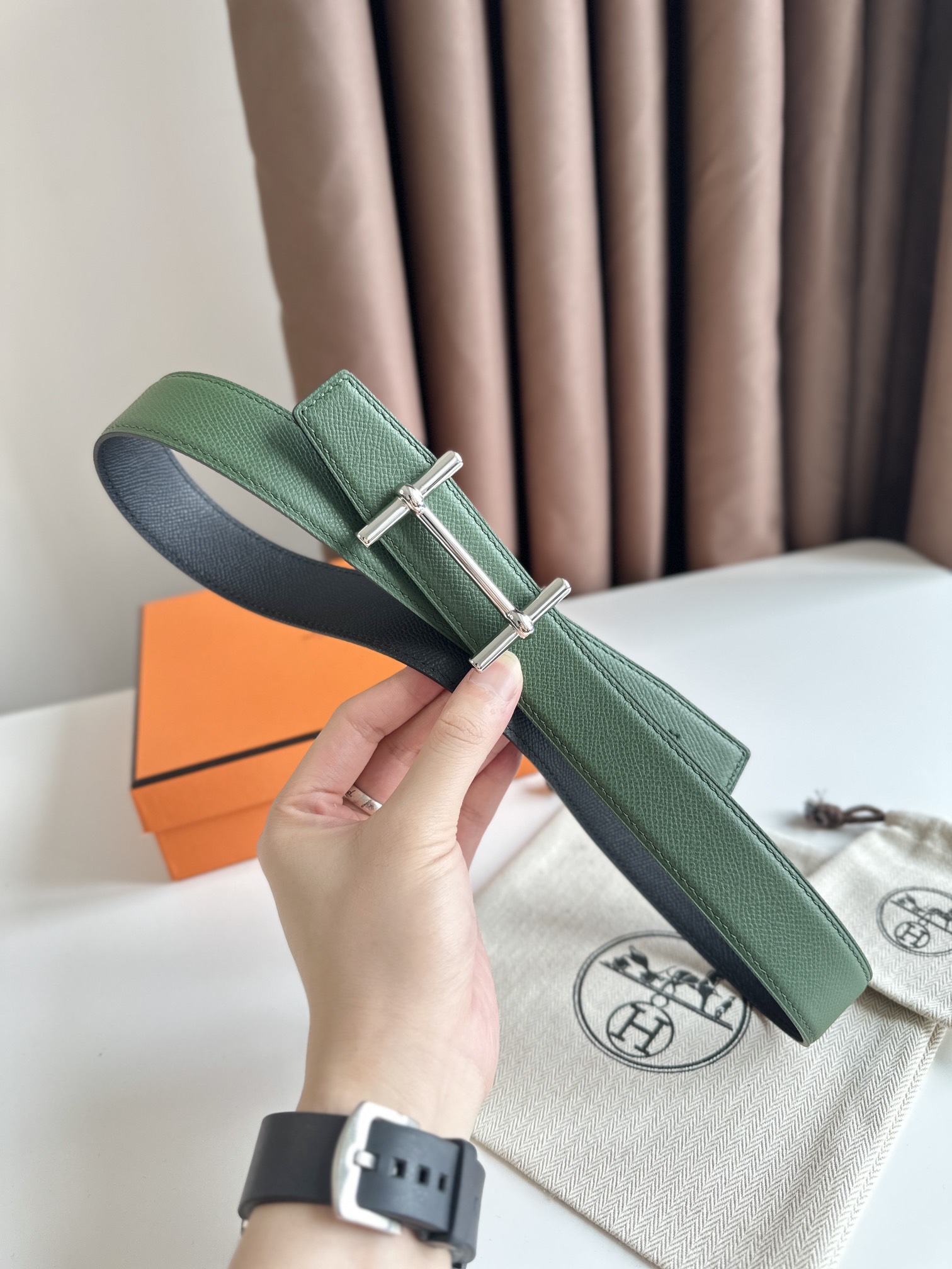 Hermès new double-faced calfskin belt width 3.2CM