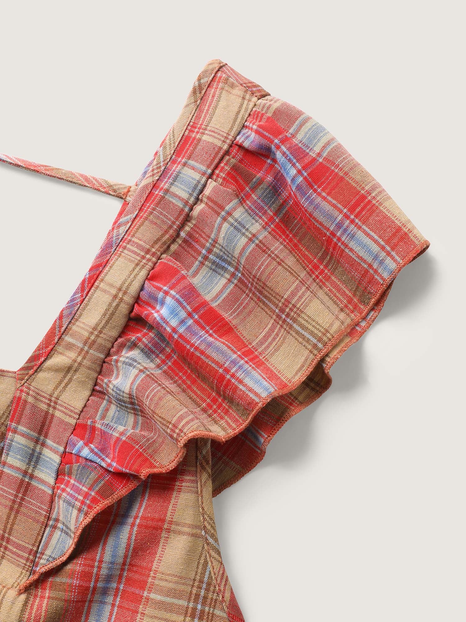 Plaid Print Flutter Sleeve Pleated Blouse