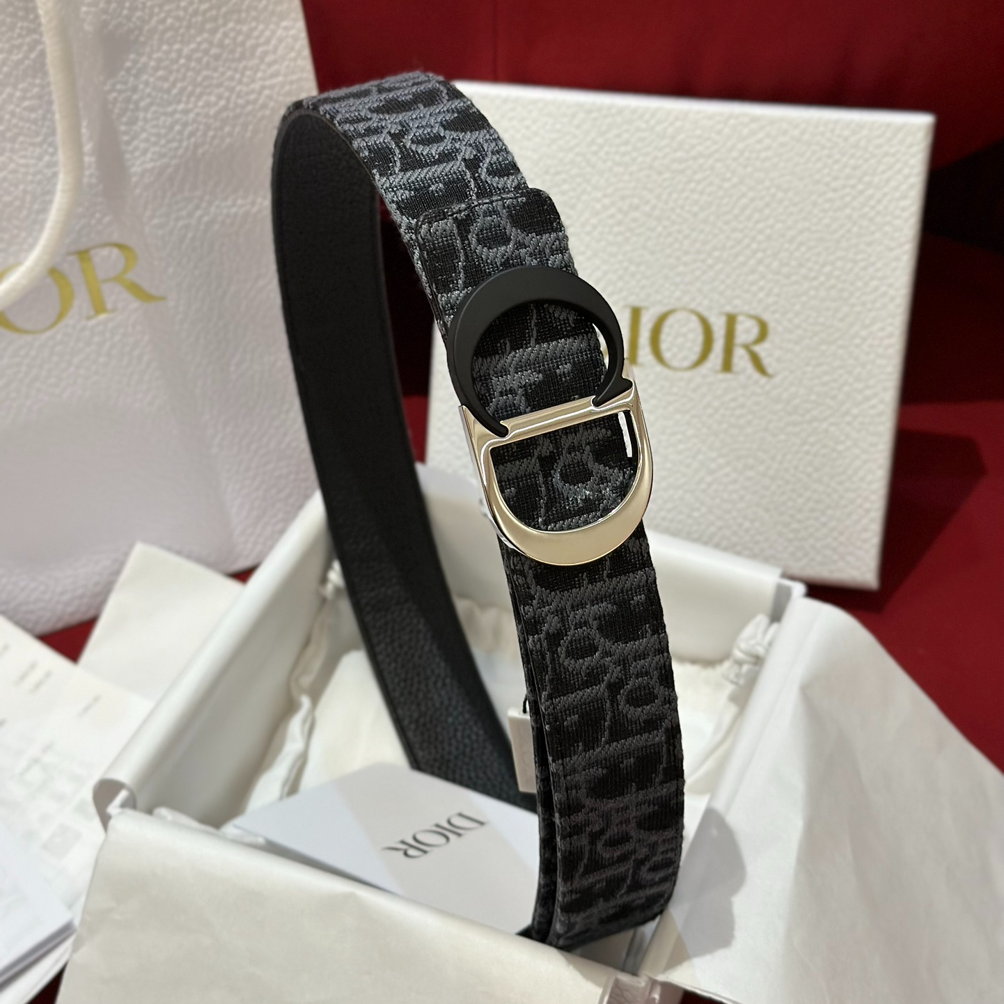 Dior CD Buckle Canvas Leather Belt 3.5CM Width