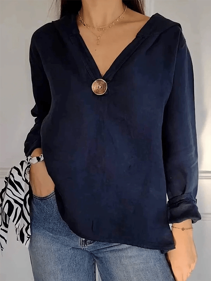 Women's Button Down Hooded Tuxedo Solid Color Shirt