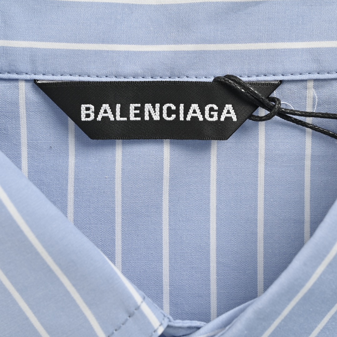 Balenciaga 24ss pocket embroidered striped short-sleeved shirt
