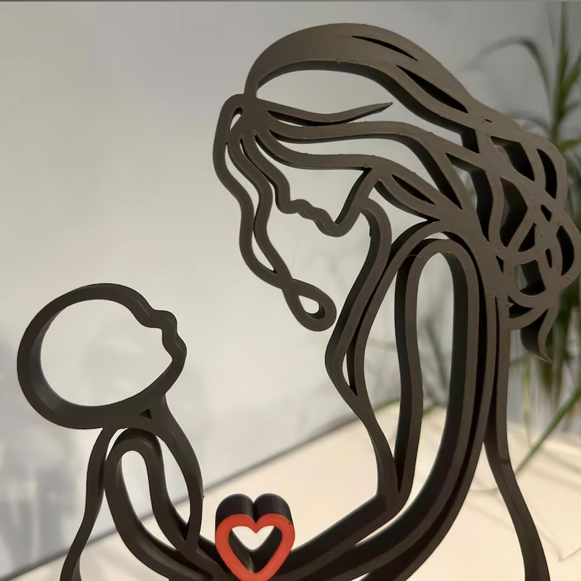 Minimalist Mother & Child Line Art Sculpture /  Custom Text
