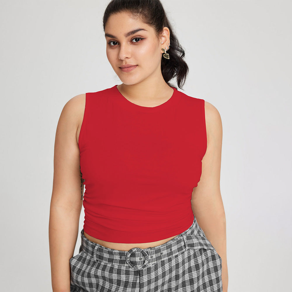 Plus Size Women Simple Casual All Match Red Vest Breathable Slim Fit Outerwear Top