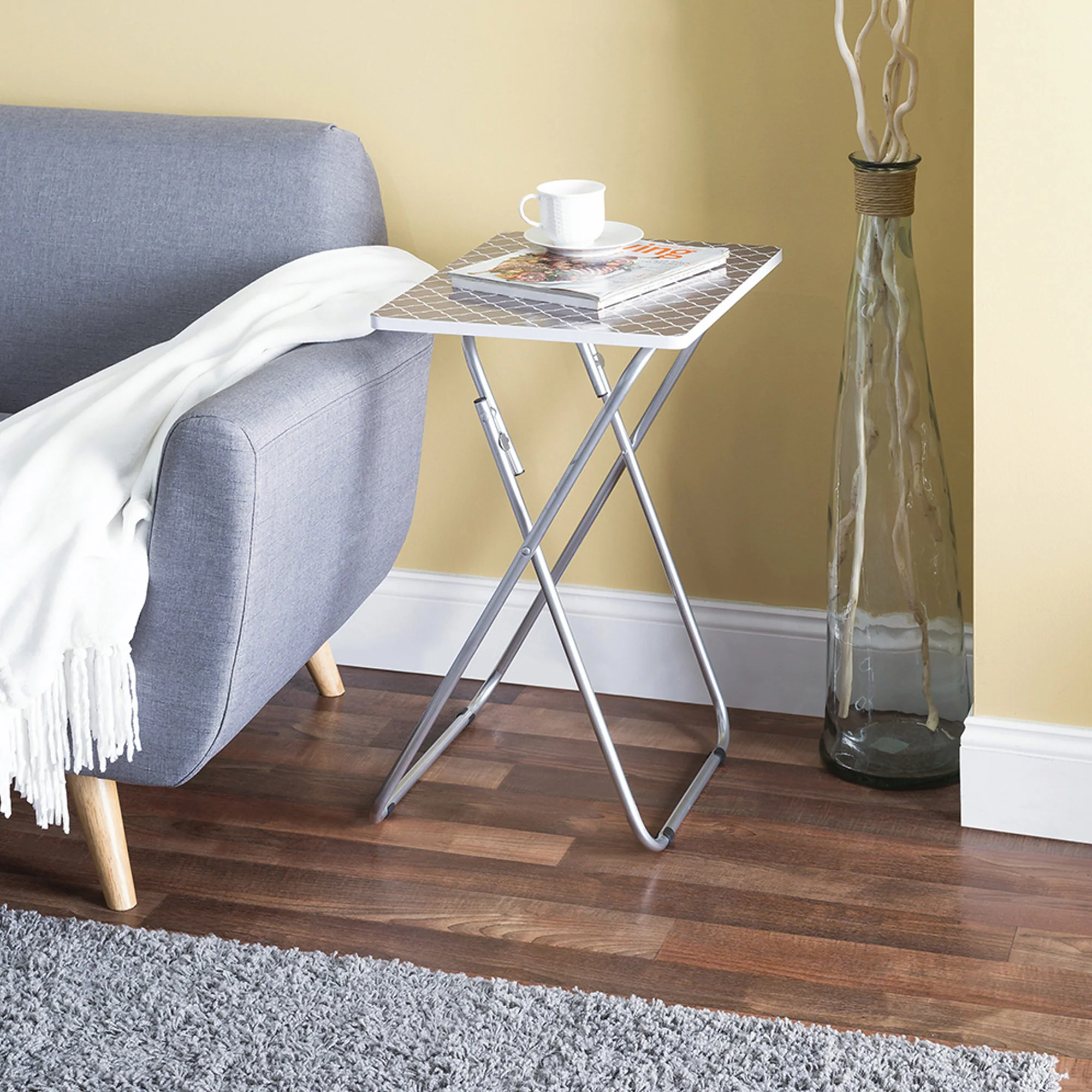 Home Basics Multi-Purpose Folding Table, Lattice Gray, 15x19x25.5 Inches