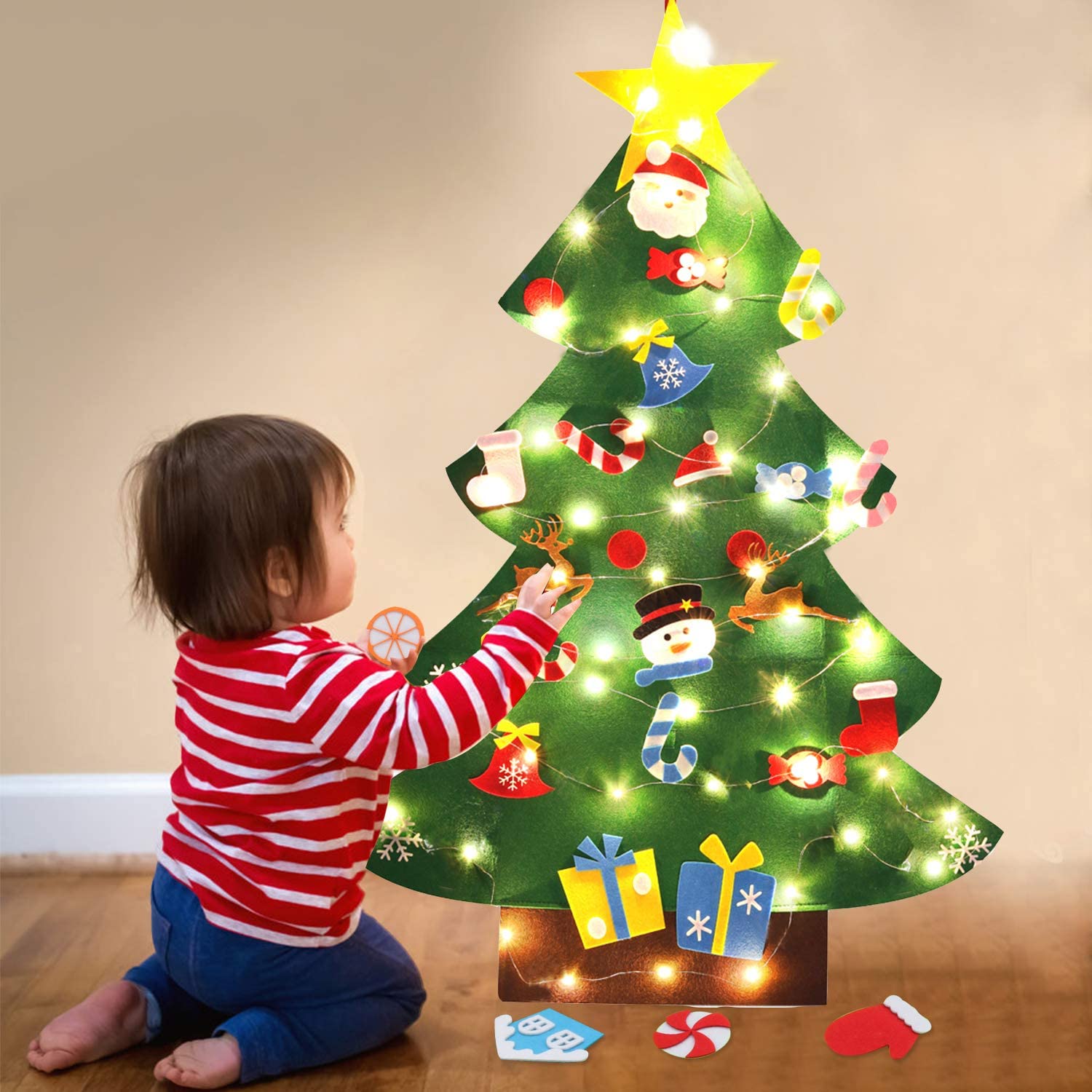 🎄FELT CHRISTMAS TREE KID CRAFT - BONUS - FREE LED STRING LIGHT