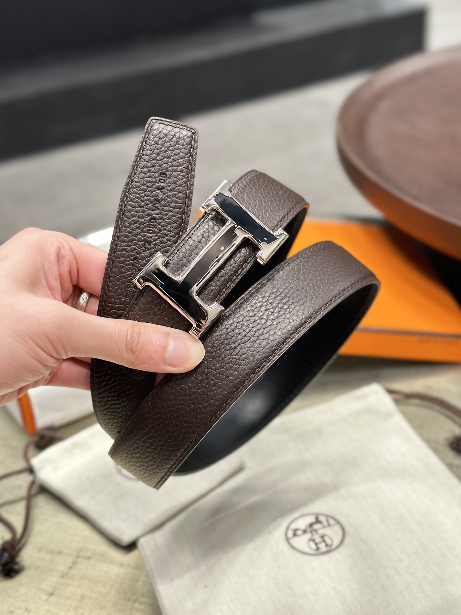 Hermès epsom double-faced calfskin belt 3.2CM wide