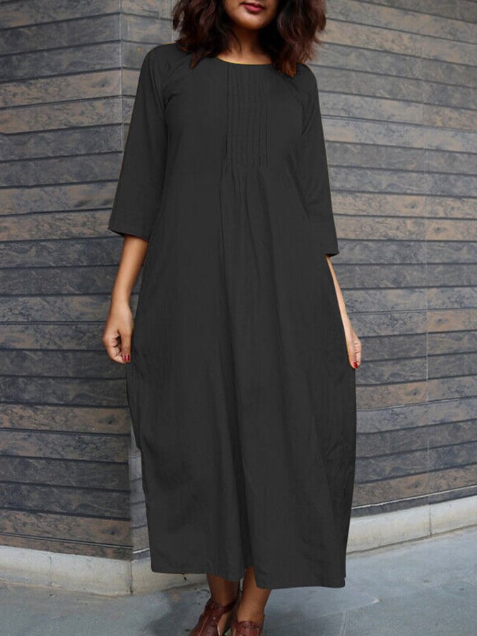 Women's Casual Pleated Cotton And Linen Dress