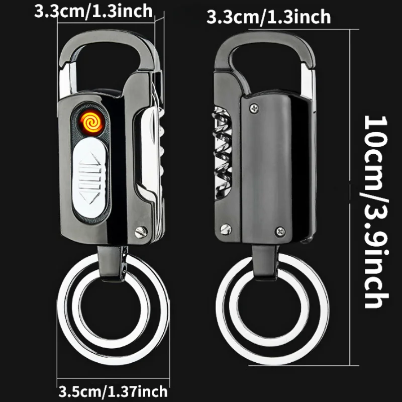 USB Rechargeable Multifunction Metal Keychain With Electronic lighter, Keychain,Opener,Paring Knife,Flashlight